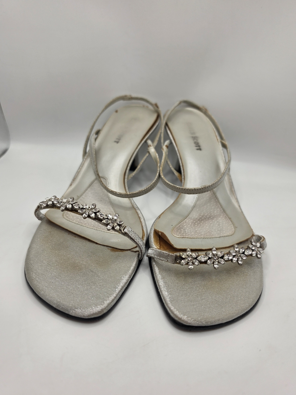 Karen Scott Michelene Silver Strappy Crystal Embellished Slingback HeeledSandals
